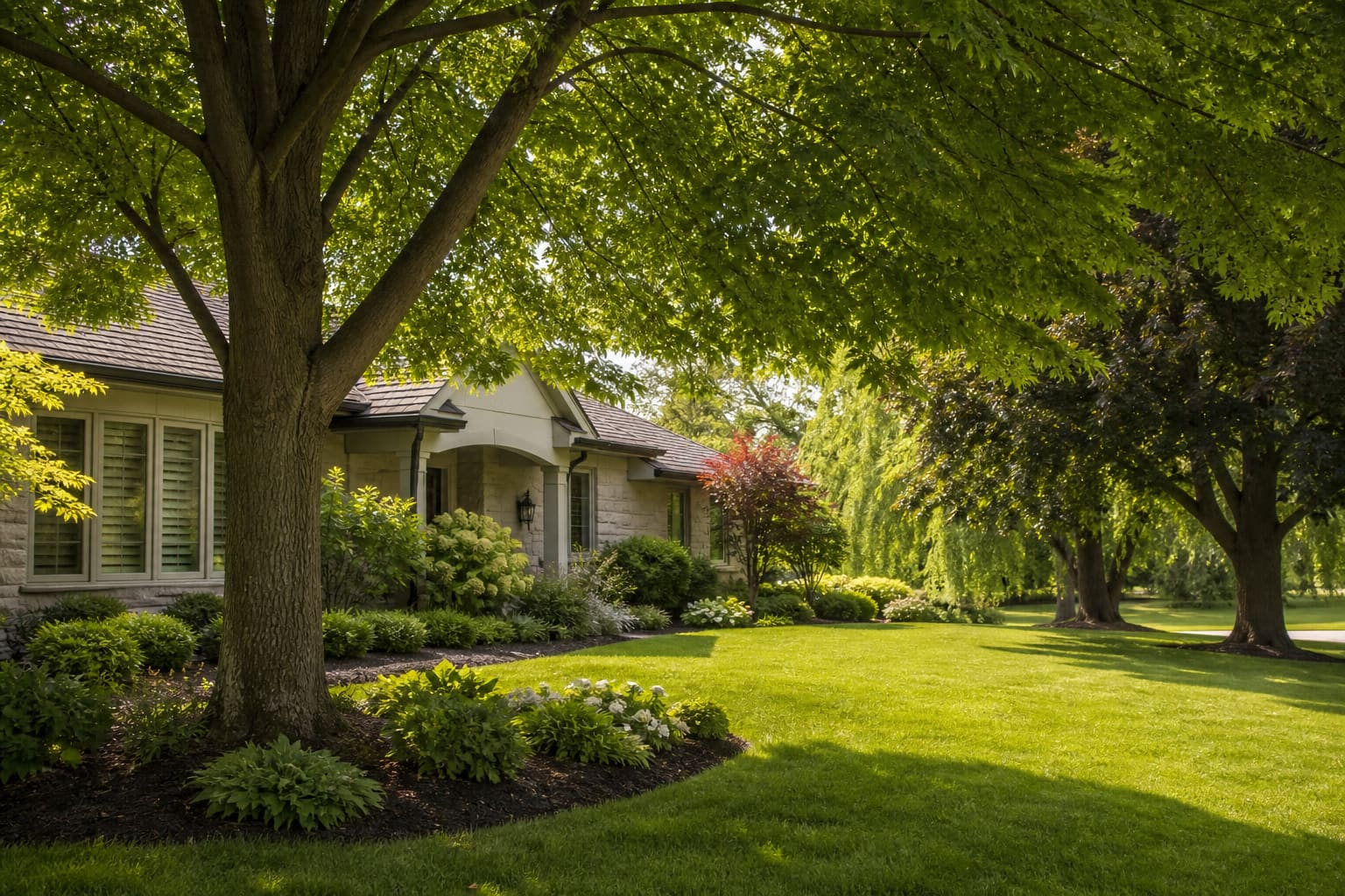 Healthy trees in a residential landscape